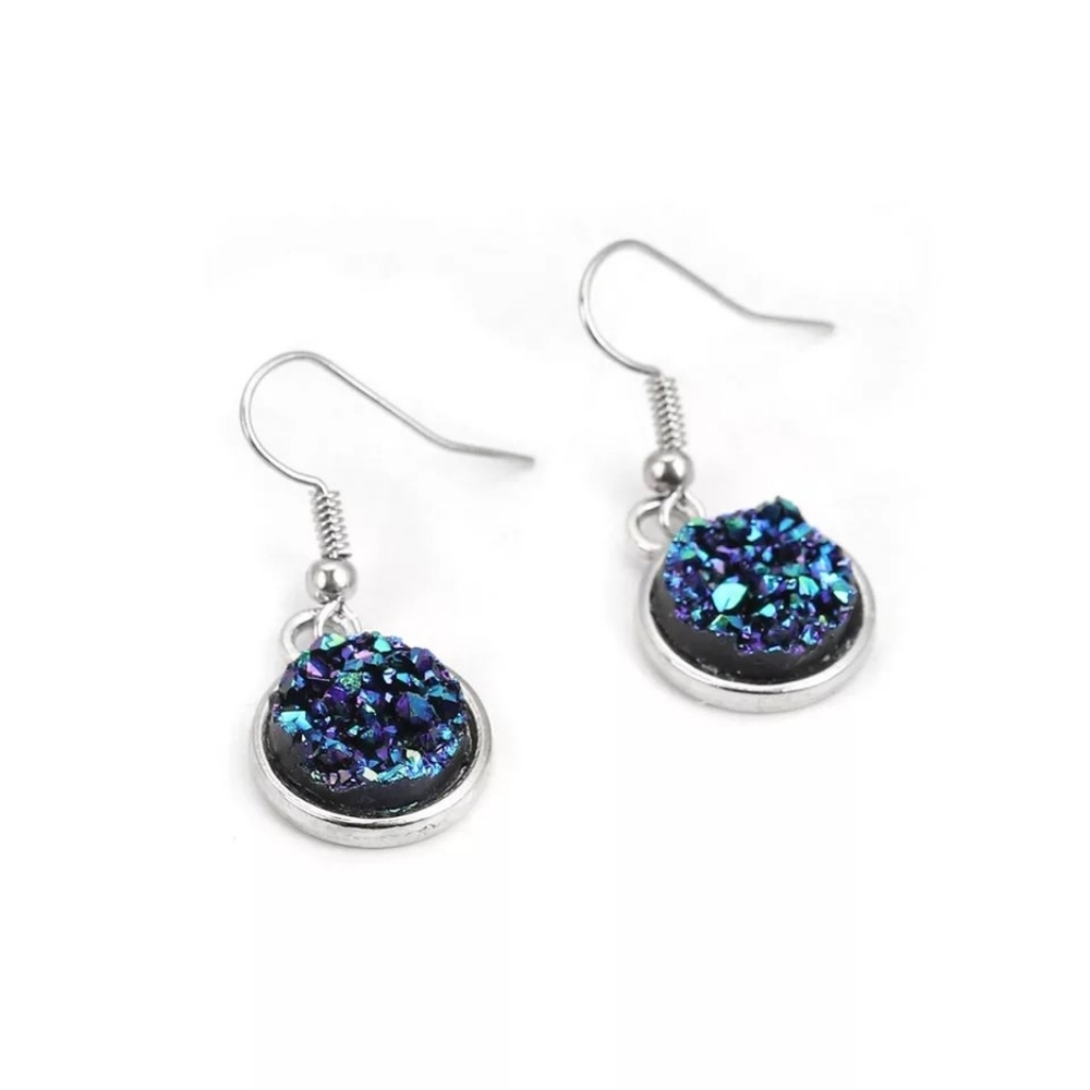 Womens Druzzy Earrings NWT Irridescent & Silver - Picture 2 of 3